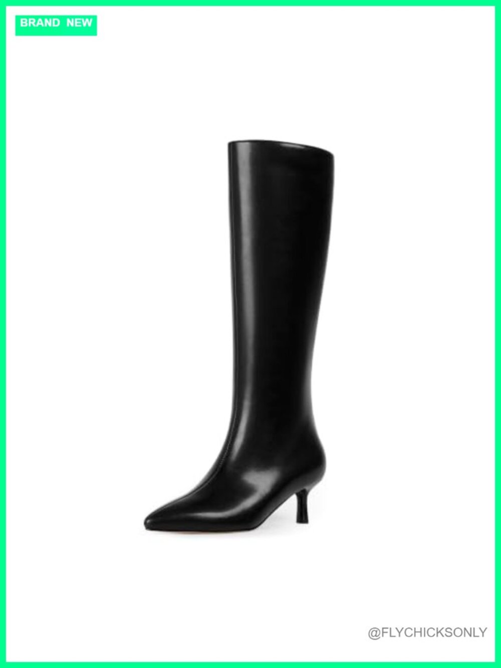 Knee High Boots Faux Leather Pointed Toe Kitten Heel Side Zip Boots